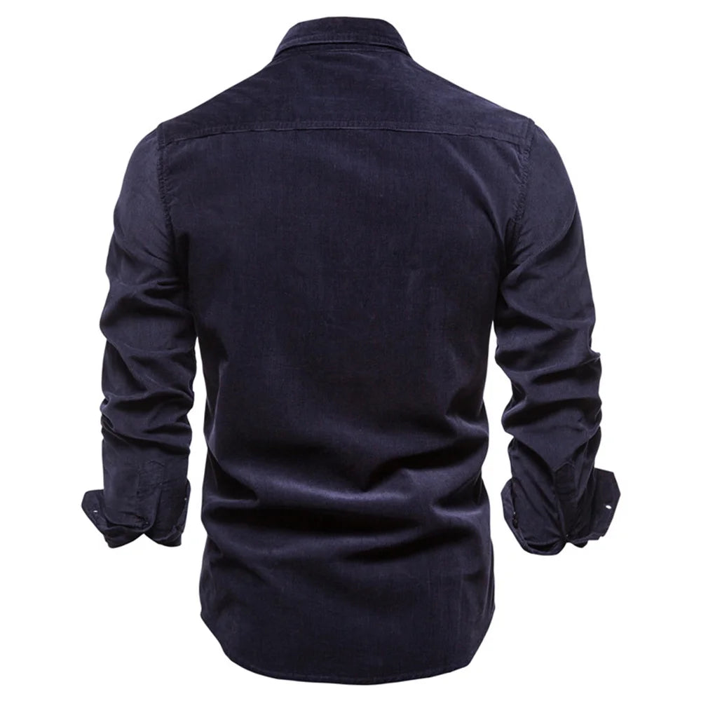 Men’s 100% Cotton Corduroy Shirt – Slim Fit Single-Breasted Casual Shirt