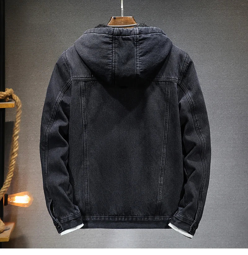 Men's Winter Hooded Denim Jacket – Fleece Thick Thermal Warm Coat