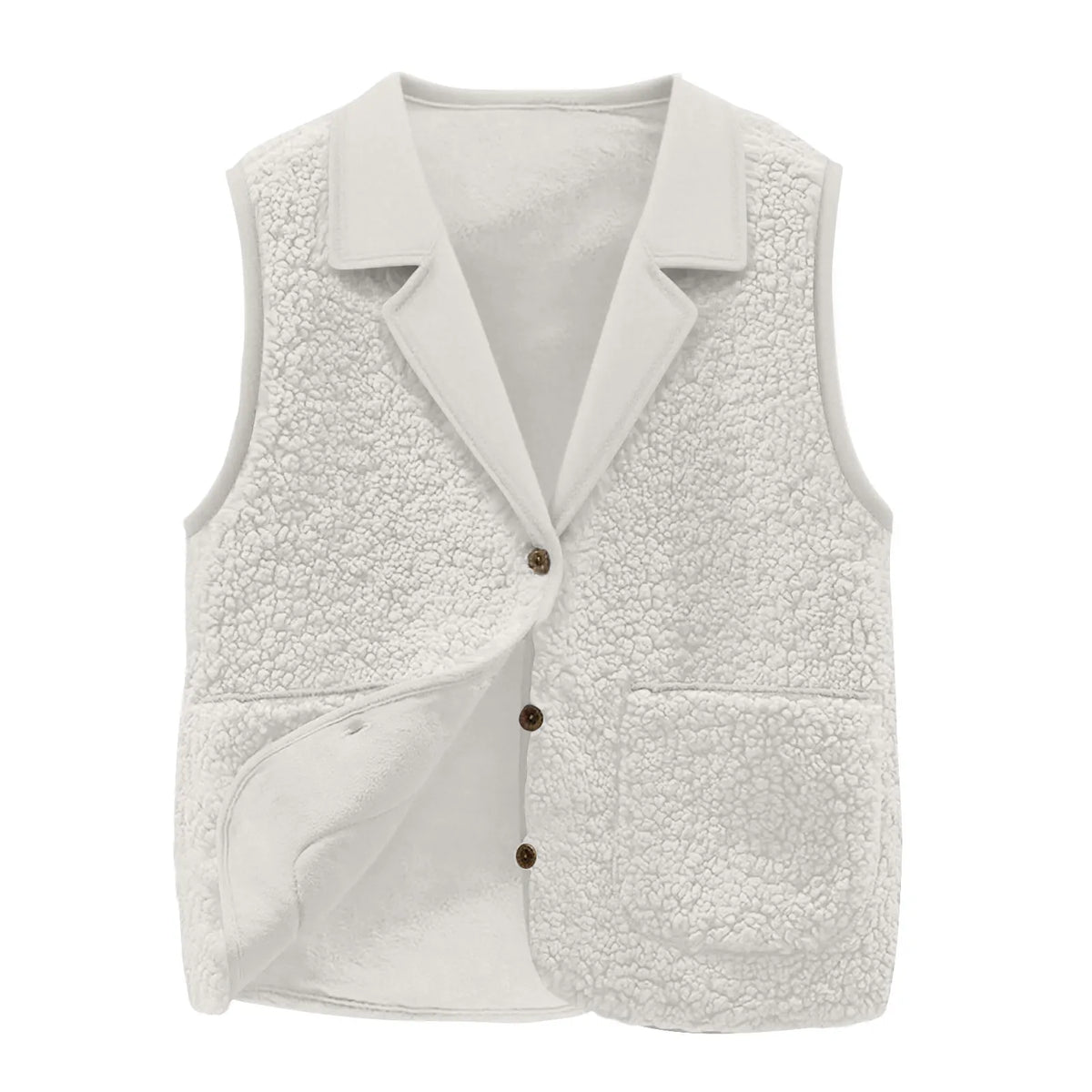 Women’s Sherpa Fleece Vest – Warm Lapel Collar Button-Front Sleeveless Jacket with Pockets