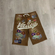 1980s Embroidered Rhinestone Denim Shorts – Unisex Mid Waist Loose Fit Summer