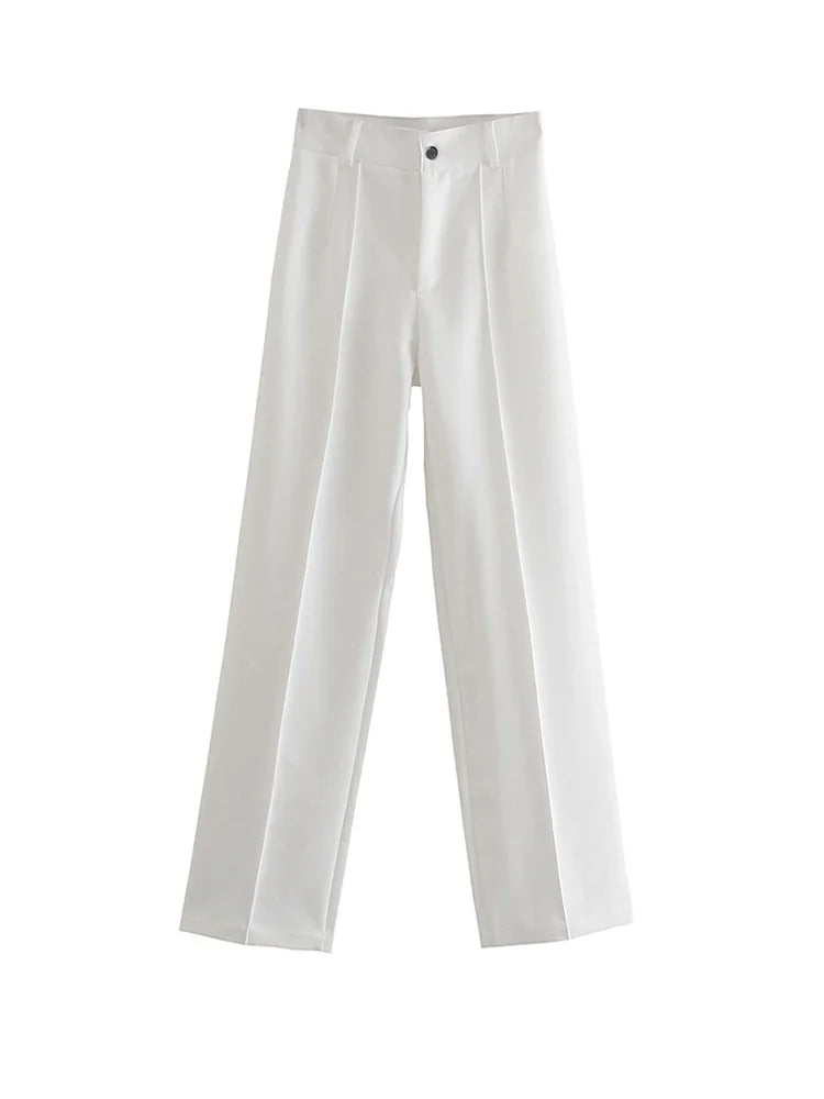 Women’s High-Waist Straight-Leg Trousers – Vintage Office Pants with Zipper Fly | Chic Casual Workwear