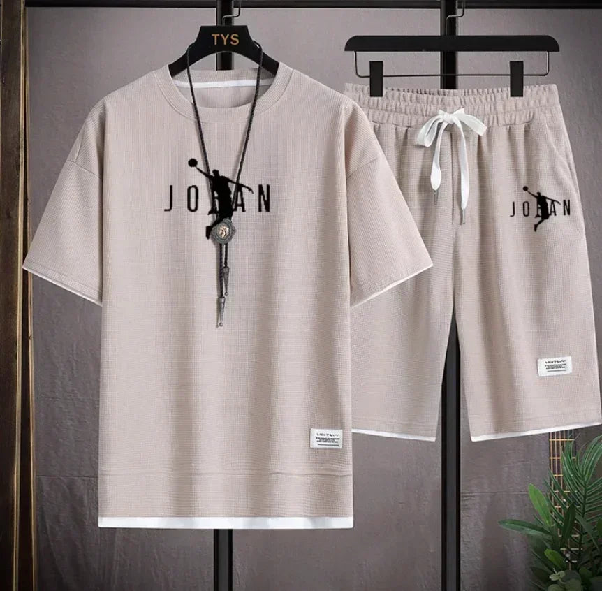 Men's Summer 2-Piece Suit – T-Shirt & Blazer Shorts Set