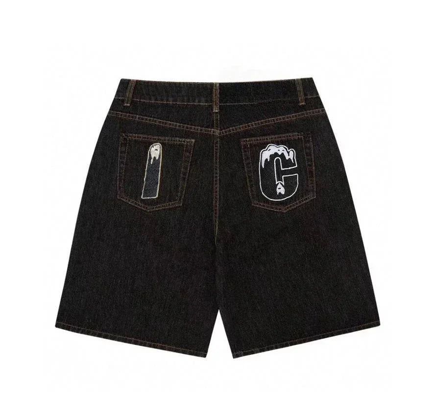 Y2K Hip-Hop Printed Denim Shorts – Harajuku Gothic Streetwear