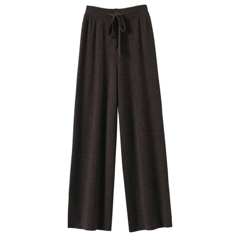 Women’s High-Waisted Wide Leg Pants – Warm Knit Loose Fit Casual Trousers