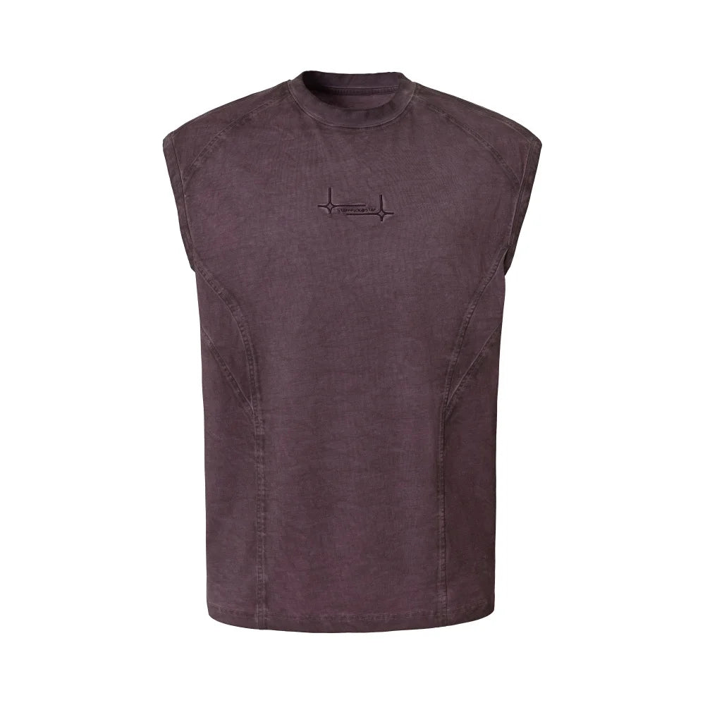 Men’s Washed Embroidered Tank Top – Distressed Sleeveless Crew Neck | Relaxed Summer Casual Streetwear