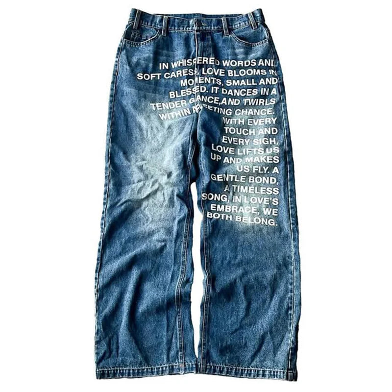 Y2K men Jeans vintage American Pattern letter jeans