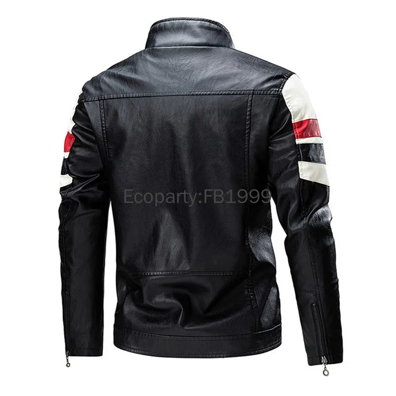 Men's PU Leather Motorcycle Jacket – Slim Fit Stand Collar Biker Coat