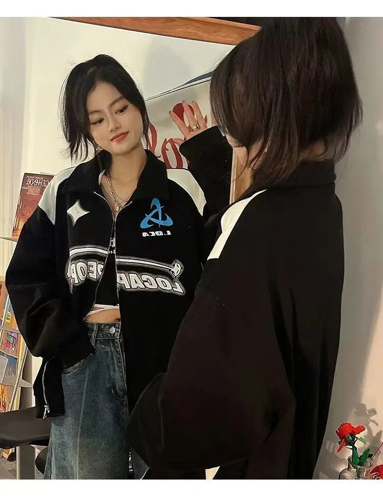 Women Y2K Oversized Sweatshirts Retro Korean Letter Print