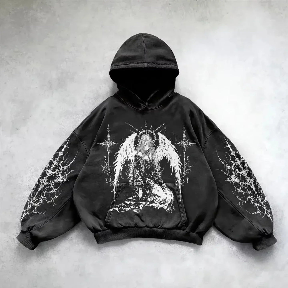Y2K Gothic Graphic Hoodie – Loose Fit Grunge Punk Sweatshirt | Men’s & Women’s Streetwear
