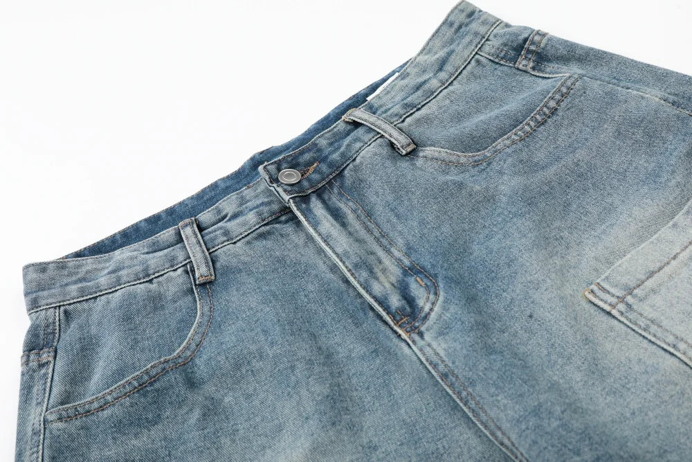 Men’s Retro Baggy Denim Shorts – Washed Distressed Knee-Length Carpenter Shorts | Loose Wide-Leg Casual Streetwear