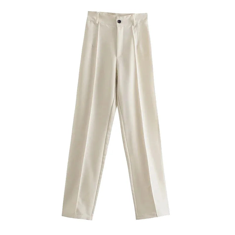 Women’s High-Waist Straight-Leg Trousers – Vintage Office Pants with Zipper Fly | Chic Casual Workwear