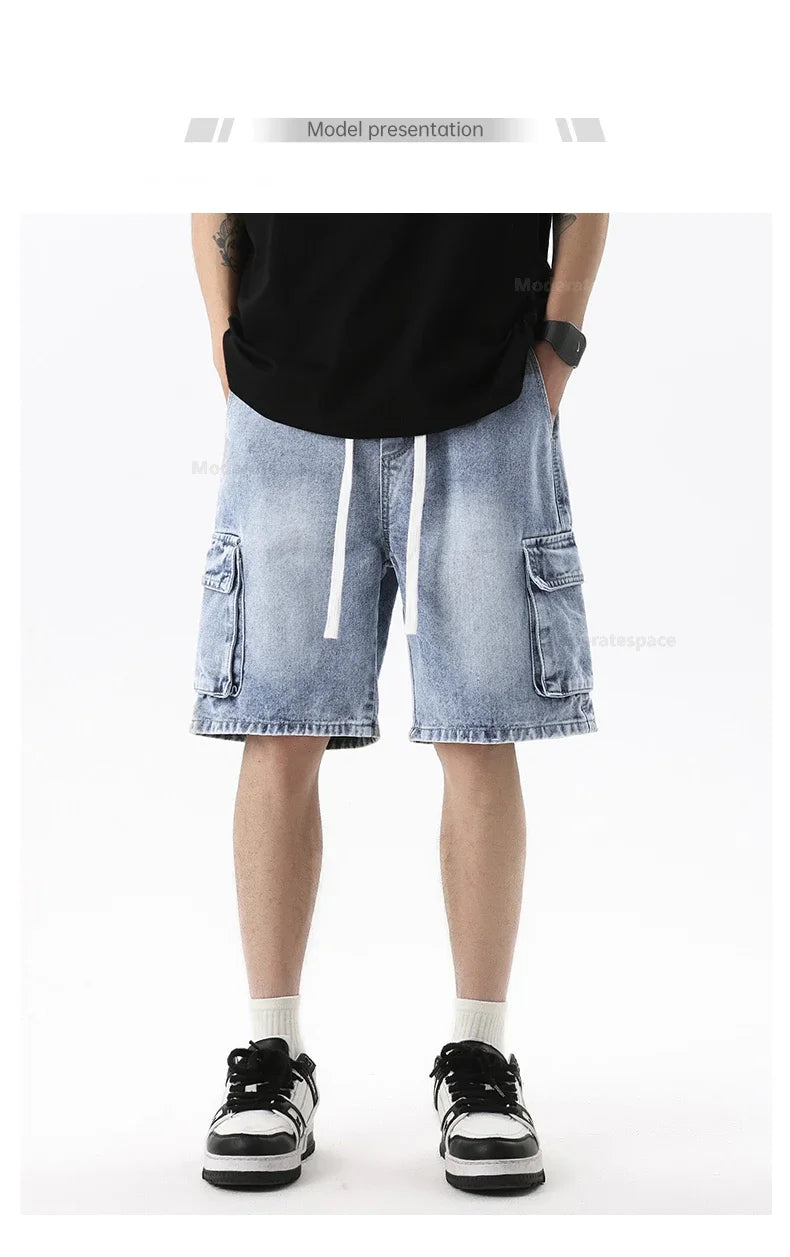 Men's Summer Denim Shorts – Loose Straight Leg Multi-Pocket Casual