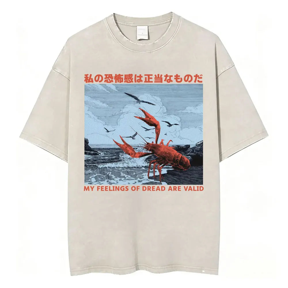 Unisex Japanese Fish Meme T-Shirt – Vintage Washed Oversized Tee | Harajuku Streetwear Graphic Top