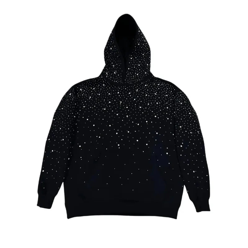 Unisex Starry Sky Rhinestone Hoodie – Sparkling Zip-Up Streetwear Sweatshirt, European & American Fashion Style