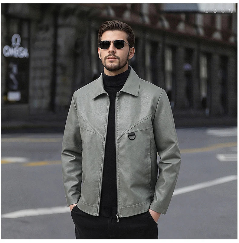 Men’s Slim-Fit Leather Jacket – Retro Lapel Coat | Stylish Spring & Autumn Casual Business Outerwear