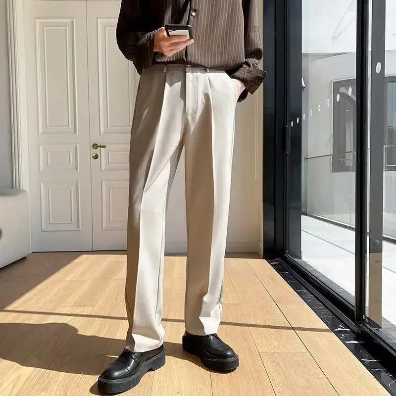 Men's Korean Drape Straight Casual Trousers – Loose Fit Smart-Casual Street Suit Pants