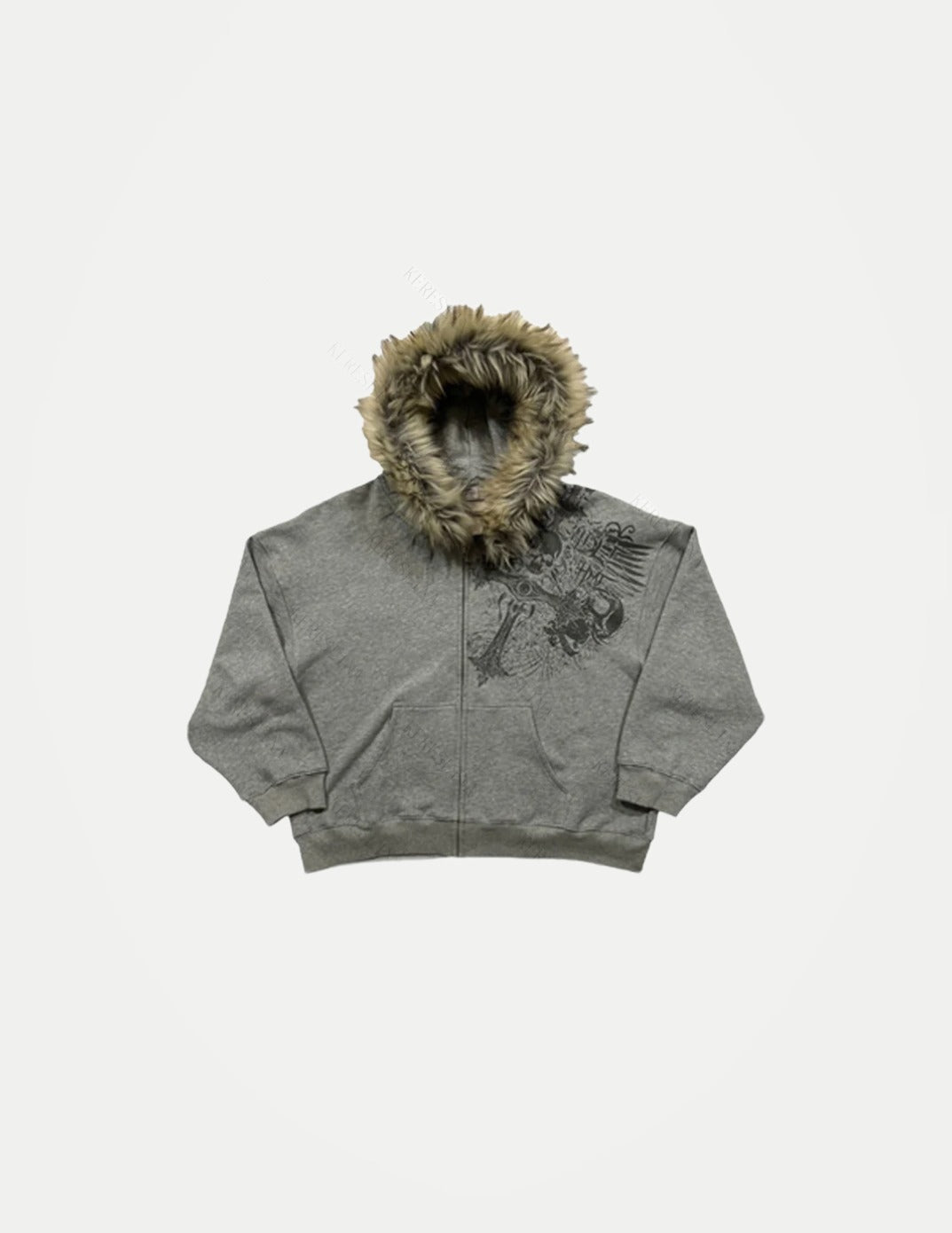 Unisex Y2K Faux Fur Collar Hoodie Jacket – Zip-Up Retro Punk Hip Hop Rock Streetwear Coat, Autumn & Winter