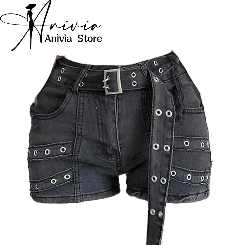 Women’s Black Gothic Denim Shorts – Y2K Vintage Cowboy Jorts | Harajuku Streetwear