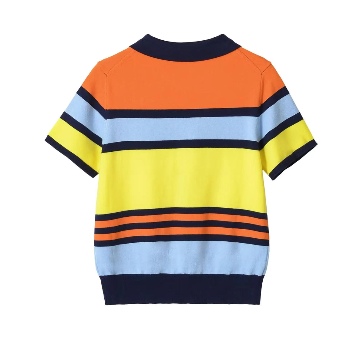 Women’s Striped Knitted Polo Shirt – Colorful Short Sleeve Summer Pullover Top