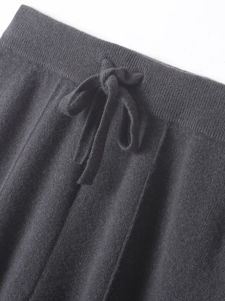 Women’s Merino Wool Wide Leg Pants – Soft Warm Knitted Casual Winter Trousers