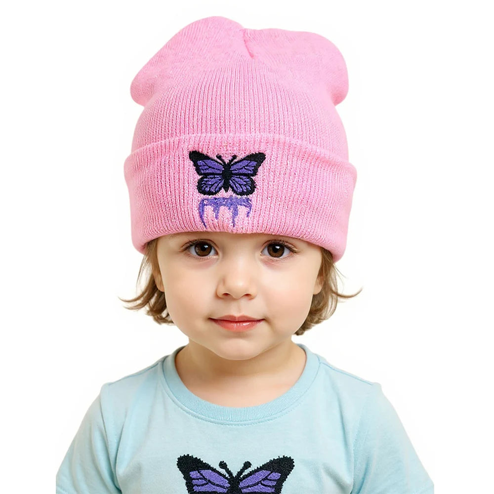 Women’s Cartoon Butterfly Knitted Beanie – Cute Crochet Winter Hat, Warm Autumn Outdoor Cap