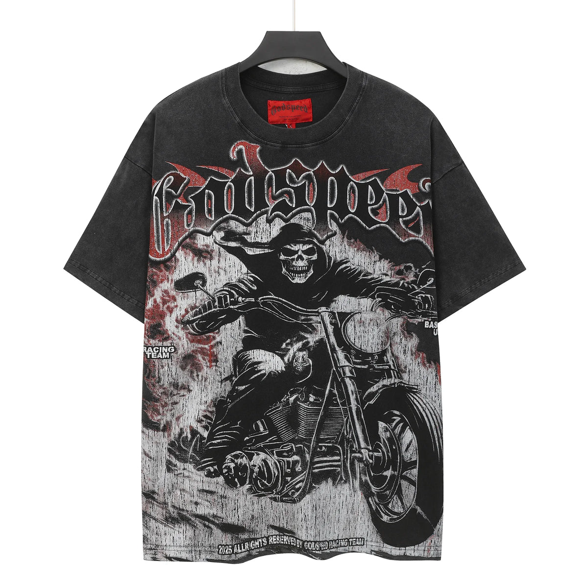 Men’s Skull Motocross T-Shirt – Vintage Washed Cotton Streetwear Tees