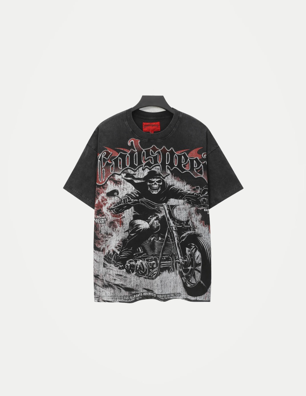 Men’s Skull Motocross T-Shirt – Vintage Washed Cotton Streetwear Tees