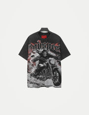 Men’s Skull Motocross T-Shirt – Vintage Washed Cotton Streetwear Tees