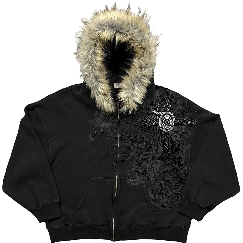 Unisex Y2K Graphic Hoodie – Thick Warm Zip-Up Jacket