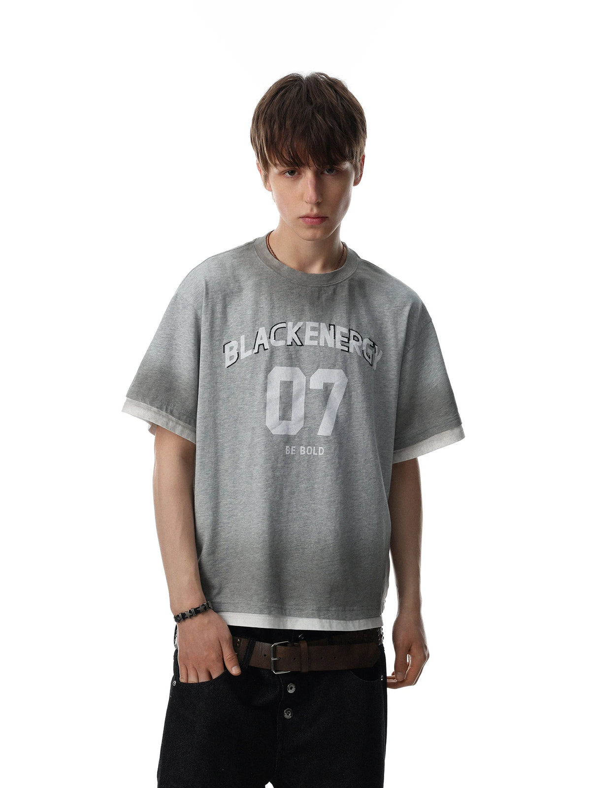Men’s Retro Letter Print T-Shirt – Loose Fit Cotton Short Sleeve Fake Two-Piece Casual Tee