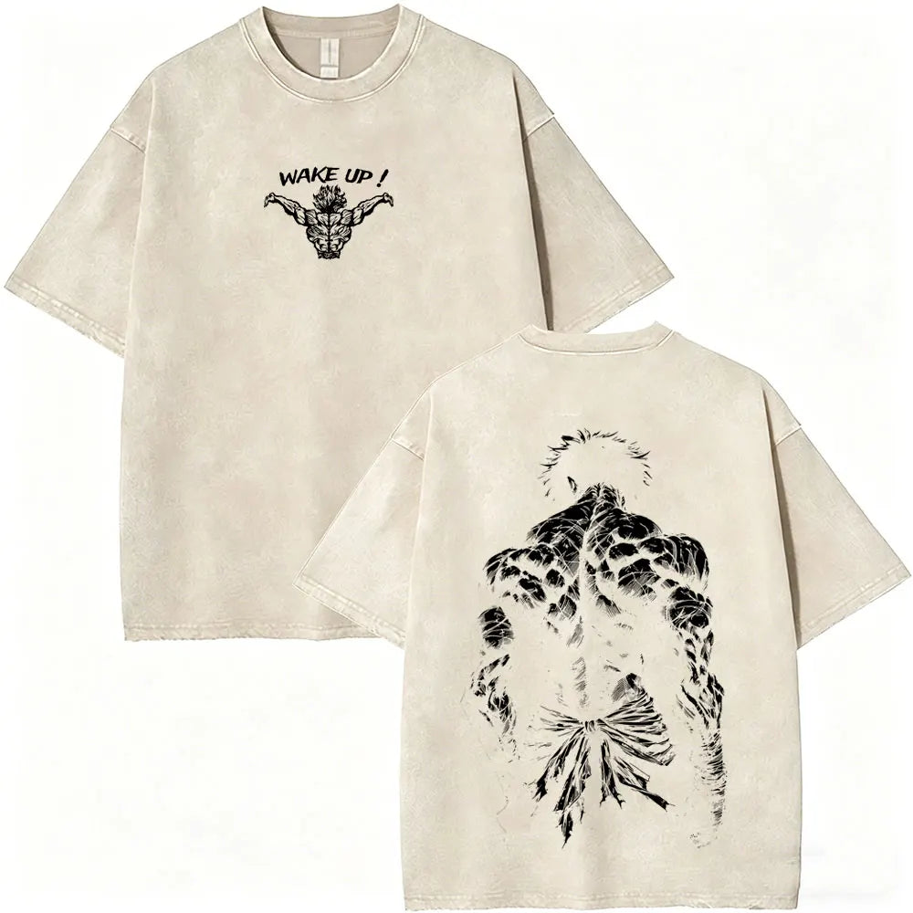 Unisex Baki Hanma Anime T-Shirt – Vintage Washed Oversized Retro Manga Cotton Tee
