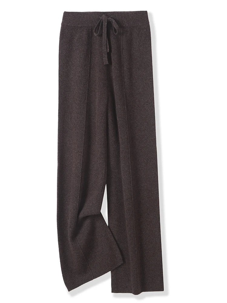 Women’s Merino Wool Wide Leg Pants – Soft Warm Knitted Casual Winter Trousers