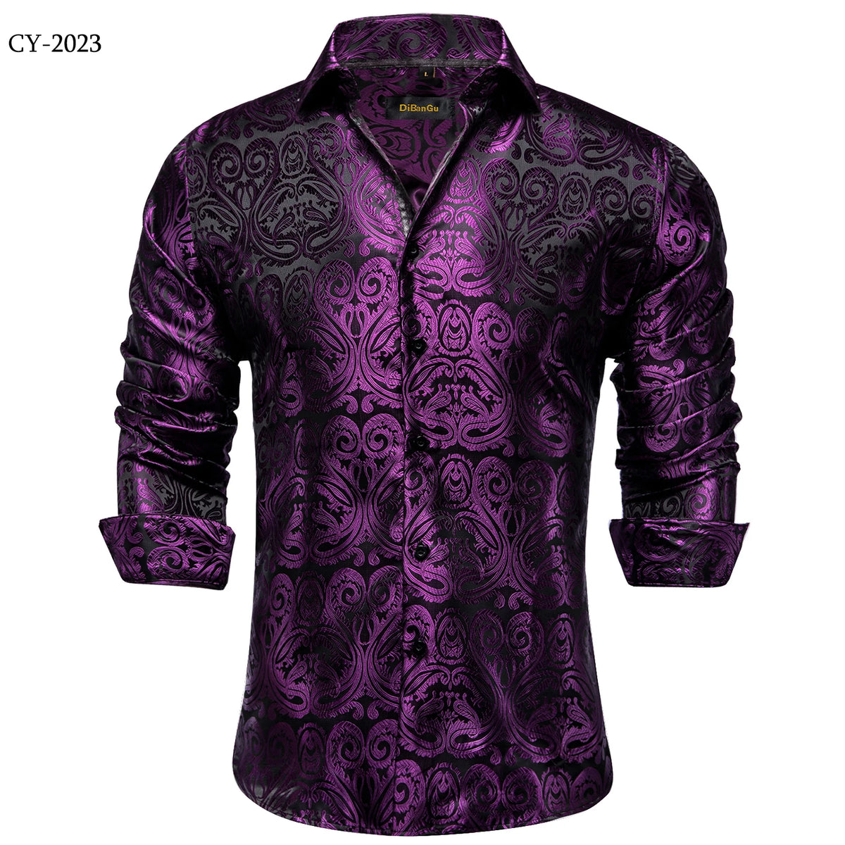 Men’s Paisley Dress Shirt – Long Sleeve Turn-Down Collar Formal Shirt