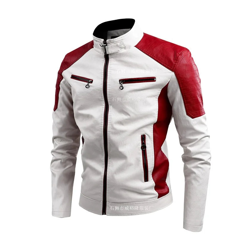 Men's PU Leather Motorcycle Jacket – Slim Fit Stand Collar Biker Coat