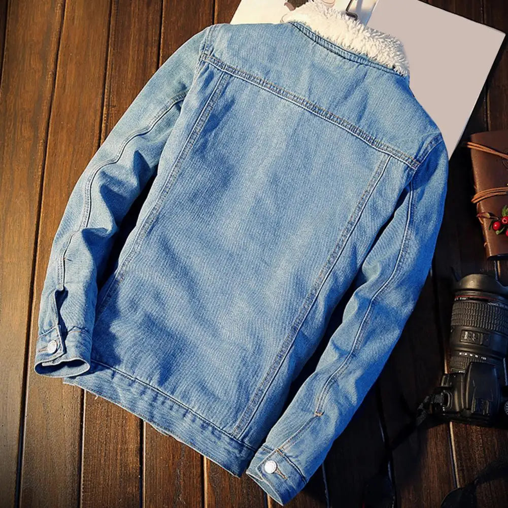 Men's Winter Fleece-Lined Denim Jacket – Thicken Warm Velvet Inner Coat
