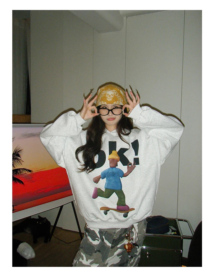 Tawaaiw Cartoon Print Hooded Hoodie – Women’s Streetwear Collection