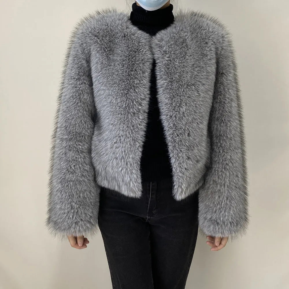 Women’s Luxury Faux Fur Jacket – Fluffy Short Winter Coat, Chic Street Fashion Outerwear