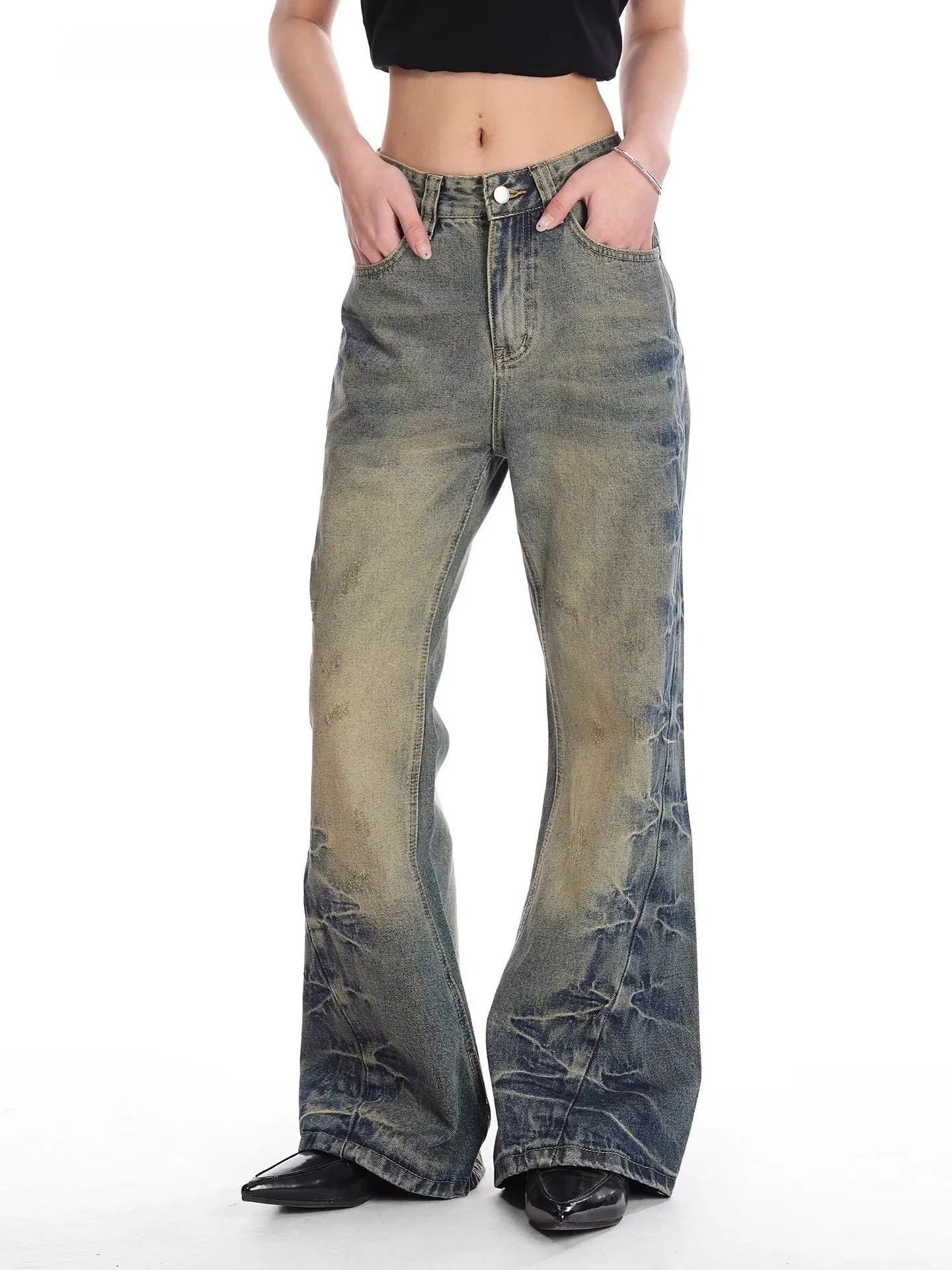 Retro American Painted Distressed Loose Straight Leg Jeans
