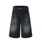 Men’s Lightning Crack Denim Shorts – Loose Wide-Leg Cropped Jeans | American Streetwear Casual Pants