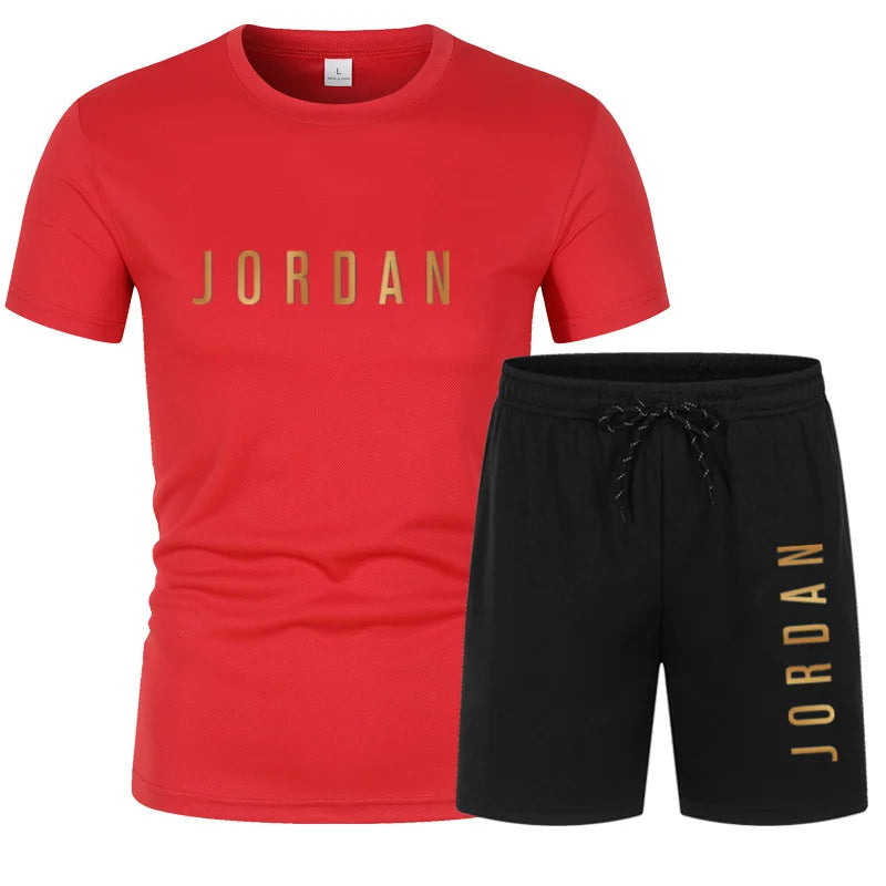 Summer Youth Men's Short sleeved T-shirt+Shorts Casual Sports Two Piece Set