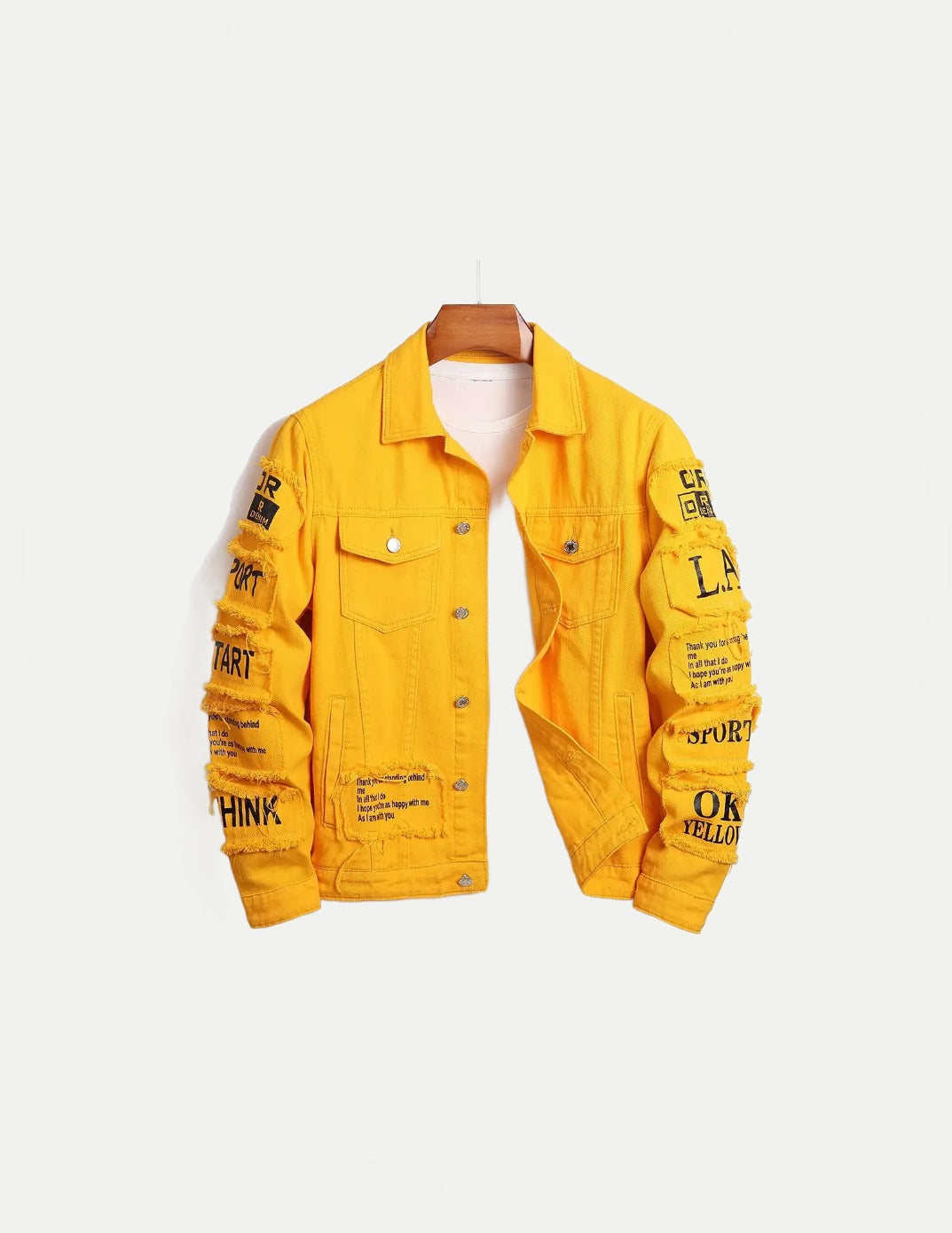 Men’s Y2K Denim Jacket – Patchwork Cotton Trucker Jacket with Cowboy Letter Design