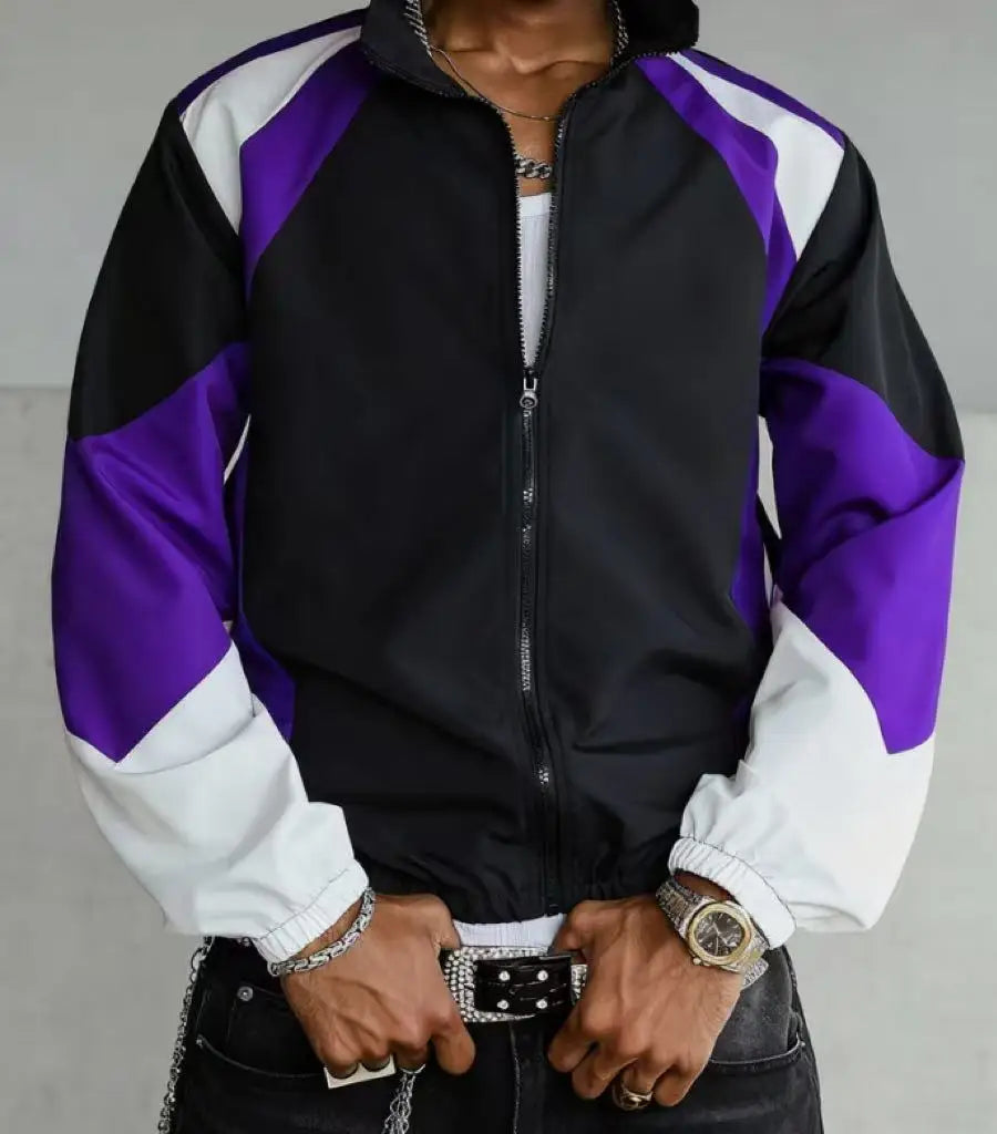Men's Colour-Block Windproof Jacket – Lightweight Wear-Resistant Casual Travel Coat