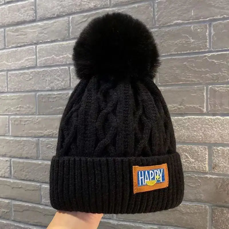 Women’s Winter Fleece-Lined Beanie – Thick Cable Knit Hat with Faux Fur Pom Pom, Warm Cold-Weather Cap