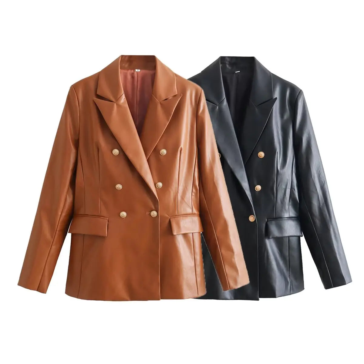 Women’s Premium Leather-Look Blazer – Elegant Long-Sleeve Suit Jacket | Versatile Autumn Fashion