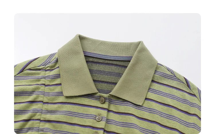 Women’s Contrast Stripe T-Shirt – Slim Fit Pleated Short-Sleeve Top | Spring & Autumn