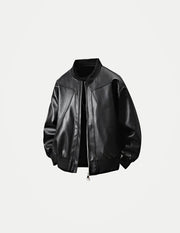 Men’s American-Style Leather Jacket – Baseball Collar Silk-Lined Bomber | Loose-Fit Spring Casual Outerwear