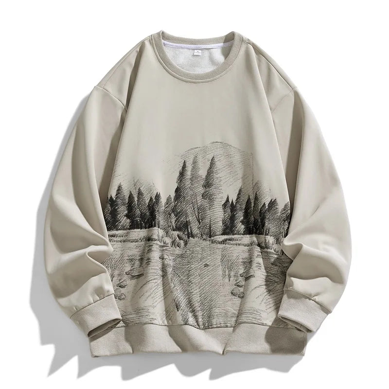 Men’s Loose-Fit Sweatshirt – Round Neck Rabbit Fur Blend Base Layer, Comfortable Autumn Casual Top