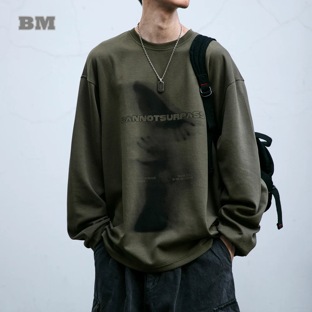 Men’s Abstract Print Sweatshirt – Japanese Streetwear Crew-Neck Pullover