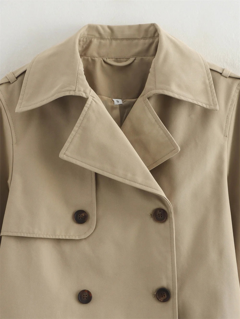 Women’s Vintage Cropped Trench Jacket – Double-Breasted Long Sleeve Streetwear Coat, Chic Spring & Autumn Outerwears