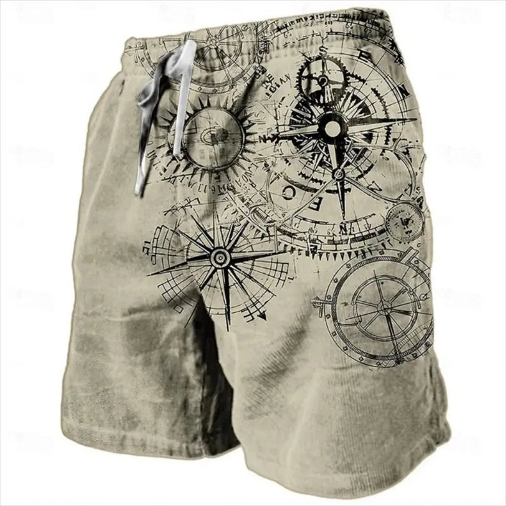 Men’s Compass Print Shorts – Trendy Outdoor Casual Shorts